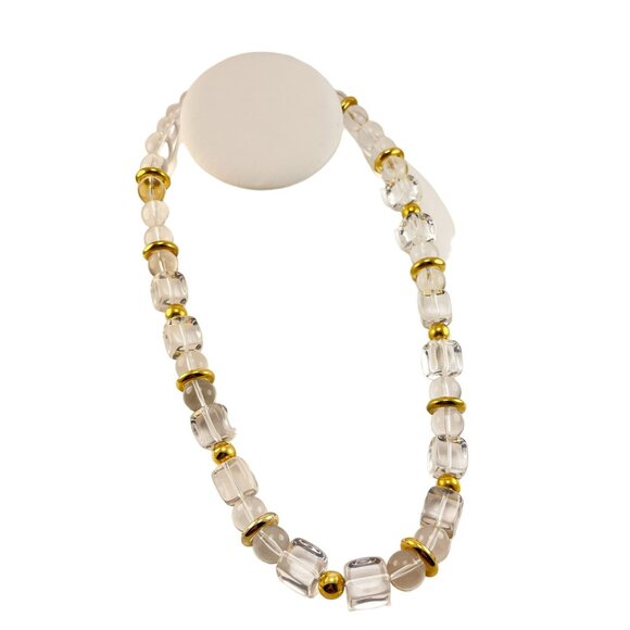 Trifari Clear Lucite and Gold Beaded Necklace 1970s 22 inch - Picture 3 of 7